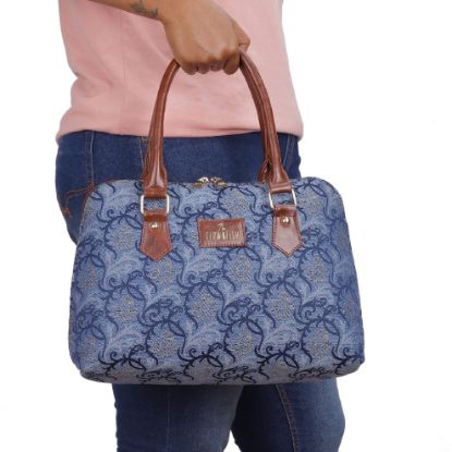 Picture of THE CLOWNFISH Montana Series Handbag for Women Office Bag Ladies Purse Shoulder Bag Tote For Women College Girls (Blue-Floral)