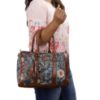 Picture of THE CLOWNFISH Lorna Tapestry Fabric & Faux Leather Handbag Sling Bag for Women Office Bag Ladies Shoulder Bag Tote For Women College Girls (Navy Blue-Floral)