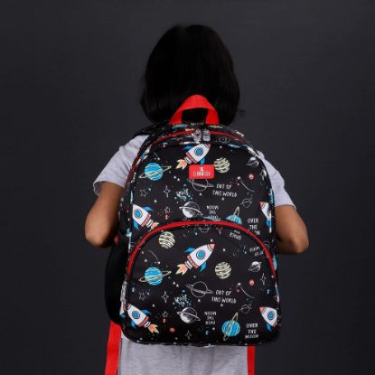 Picture of THE CLOWNFISH Cosmic Critters Series Printed Polyester 15 Litres Kids Standard Backpack School Bag With Free Pencil Staionery Pouch Daypack Picnic Bag ForTiny Tots Of Age 5-7 Yrs(Black) (Medium Size)