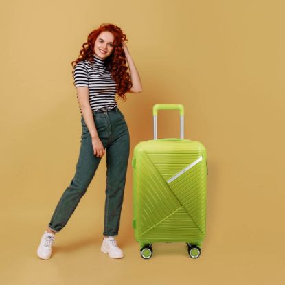 Picture of THE CLOWNFISH Denzel Series Luggage Polypropylene Hard Case Suitcase Eight Wheel Trolley Bag with TSA Lock- Green (Small Size, 56 cm-22 inch)