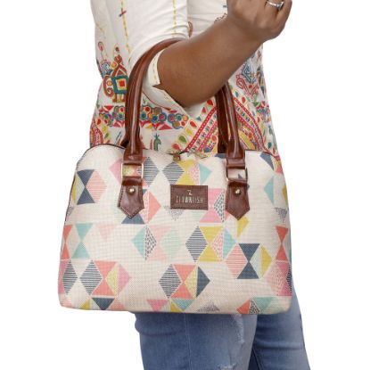 Picture of THE CLOWNFISH Montana Series Printed Handicraft Fabric & Faux leather Handbag for Women Office Bag Ladies Purse Shoulder Bag Tote For Women College Girls (Multicolour)
