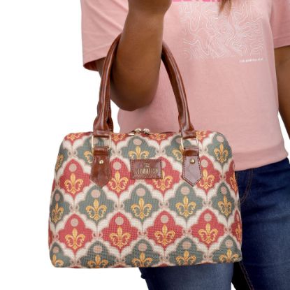 Picture of THE CLOWNFISH Montana Series Handbag for Women Office Bag Ladies Purse Shoulder Bag Tote For Women College Girls (Pink-Rangoli Design)