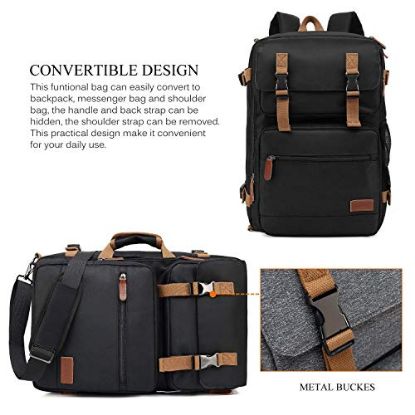 Picture of CoolBELL 3 in 1 Convertible Unisex Business Briefcase Backpack for 15.6 inch laptop Travel Rucksack Multi-Functional Handbag with Leather Logo and Pullers (Black)
