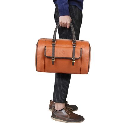 Picture of The Clownfish Arlo 25 litres Unisex Faux Leather Travel Duffle Bag Weekender Bag (Tan)