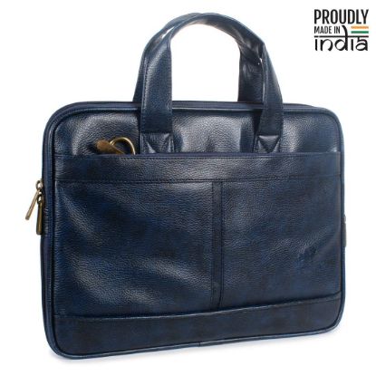 Picture of THE CLOWNFISH Faux Leather Slim Expandable 12 inch Laptop Tablet Messenger Bag Briefcase (Blue)