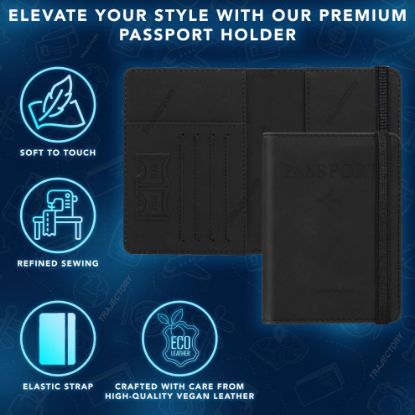 Picture of Trajectory Travel Passport Holder and Debit Credit Card Wallet and Wallet Organiser Case with RFID Protection for Daily Use and International Trip for Men and Women in Black