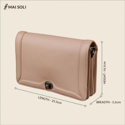 Picture of MAI SOLI Genuine Leather Sling Bag for Women | Crossbody Bag For Girls | With 2 Zipper and 2 Main Compartments, 1 Slip Phone Pocket And Adjustable Shoulder Strap | RFID Protected - Pink