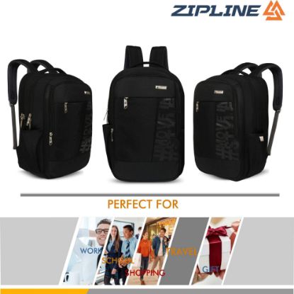 Picture of Zipline 35 Ltr, 19 inch Black Laptop Backpack for Men & Women college girls boys fits 15.6 inch laptop macbook pro/tablet polyester Airline carry-on size