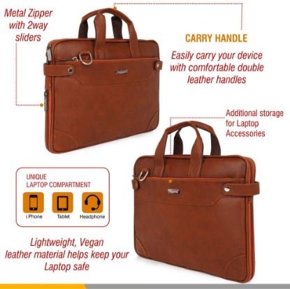 Picture of Zipline Office Faux Leather laptop bag for Men - Fits 14/15.6/16 inch Laptop Messenger Bags For Mens (1-Tan Bag)