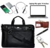 Picture of K London 14 Inches Slim Black Vegan Leather Men Women Unisex Laptop MacBook Shoulder Messenger Office Bag (1808_Black)