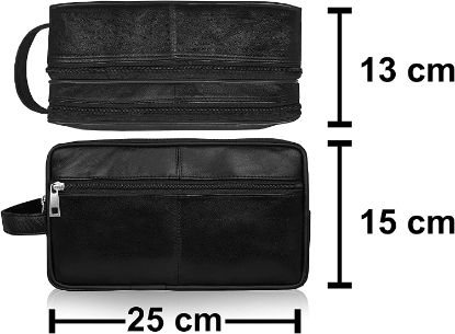 Picture of K London Leather Toiletry Wash Bag for Toiletries - Holiday Travel Washbag - Gym Bathroom or Shower Shaving or Cosmetics Kit Bag (KL_215_blk)