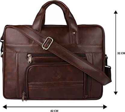 Picture of Bagneeds Men's. Women's PU Leather 15.6 inch Messenger Sling Office Shoulder Travel Organizer Bag (L, 32 X W, 6cm x H, 42cm, Brown)