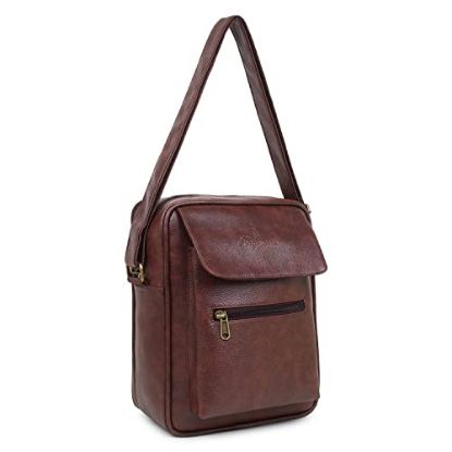 Picture of Bagneeds Stylish PU Leather Sling Cross Body Travel Office Business Messenger One Side Shoulder Bag for Men Women(30cmx7.62cmx22.86cm) (Brown)