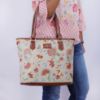 Picture of THE CLOWNFISH Justina Tapestry Fabric & Faux Leather Handbag for Women Office Bag Ladies Shoulder Bag Tote For Women College Girls (Sky Blue-Floral)