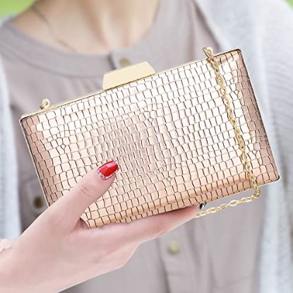 Picture of The Clownfish Estella Collection Faux Leather Womens Party Clutch Ladies Wallet Evening Bag with Chain Strap (Bronze)