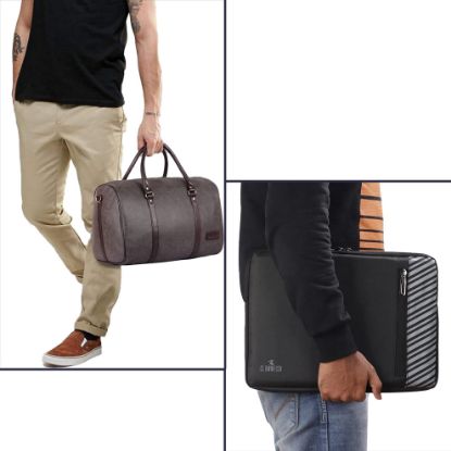 Picture of The Clownfish Combo of Lincoln Vegan Leather 29 L Travel Duffel Bag (Ash Grey) & The Clownfish Algo Series Polyester Unisex 13 inch Laptop Sleeve Tablet Case (Assorted Colour)