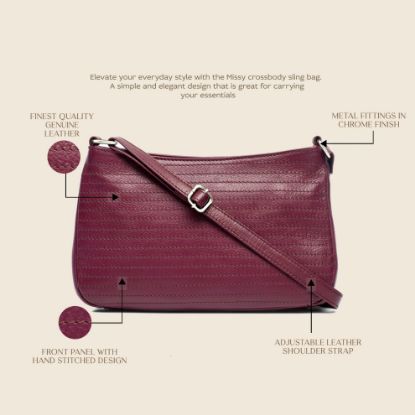 Picture of MAI SOLI Missy Genuine Leather Mini Crossbody Sling Bag || Trendy Stylish Crossbody Bags For Girls Daily Use | Messenger Bag for Girls and Women & Zip Closure with Adjustable Straps - Plum