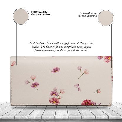 Picture of Mai Soli Cosmos Genuine Leather Hand Wallet for Women, Clutch for Girls, Purse For Women With 12 Card Slots, 1 Coin Pocket and Currency Compartments, Flower Printed Flap Closure Gift For Women - Beige