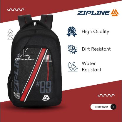 Picture of Zipline Stylish Casual 36L Backpack School College Bag For Men Women Boys & Girls (1-Medium Black Bag)