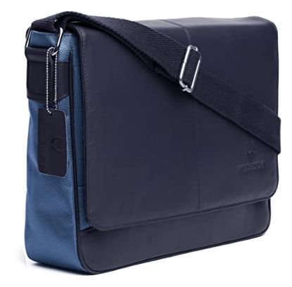 Picture of WILDHORN® Leather 13.5 inch Laptop Messenger Bag for Men I Padded Laptop Compartment I Adjustable Strap I Dimension: L- 14inch H- 11inch W- 3.5inch (NAVY)