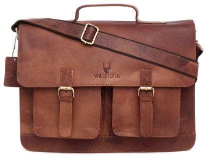 Picture of WildHorn Wildhorn India Leather 16 inches Brown Messenger Bag (MB539)