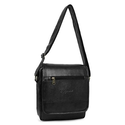 Picture of Bagneeds Stylish PU Leather Sling Cross Body Travel Office Business Messenger One Side Shoulder Bag for Men Women(25cmx8cmx26.5cm) (Black)