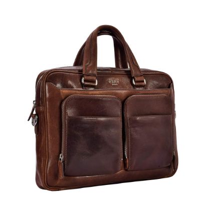 Picture of eské Colton - Genuine Leather - 15 Inch Laptop Bag - Water Resistant - 3 Spacious Compartments - Adjustable Strap - Travel - Briefcase - Messenger Bag - Macbook & Windows Laptop Case - For Women & Men