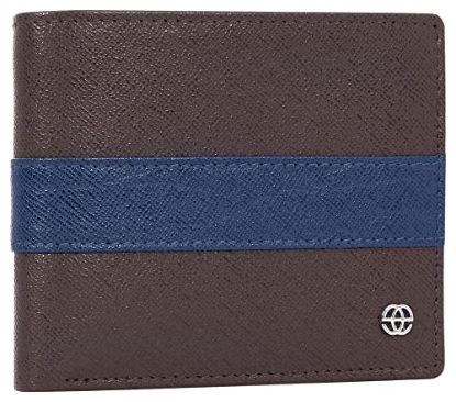 Picture of Tristan Two Fold Leather Wallet for Men, 7 Card Holders, Brown Navy Blue Saffiano