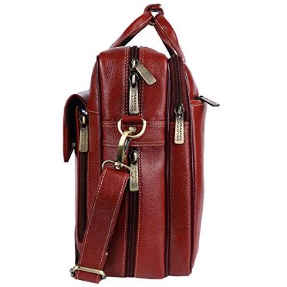 Picture of Hammonds Flycatcher Genuine Leather Brown 15.6 inch Dual Compartment Laptop Messenger Bag with Expandable Features