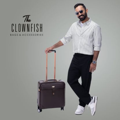 Picture of THE CLOWNFISH Luxury Luggage Faux Leather Hardsided Suitcase 8 Wheel Trolley Bag Travel Laptop Roller Case (Black)