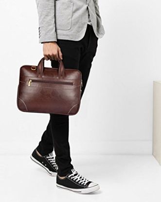 Picture of The Clownfish TCFLBFL-I156CBR19 Monarch 15.6-Inch Faux Leather Laptop Bag (Chestnut Brown)