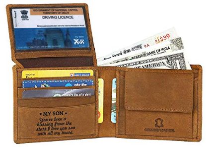 Picture of WILDHORN® Engraved Personalized Wallet for Men - Gift for Father, Husband ,Friend, Boyfriend, Brother & Son (for Son-4)