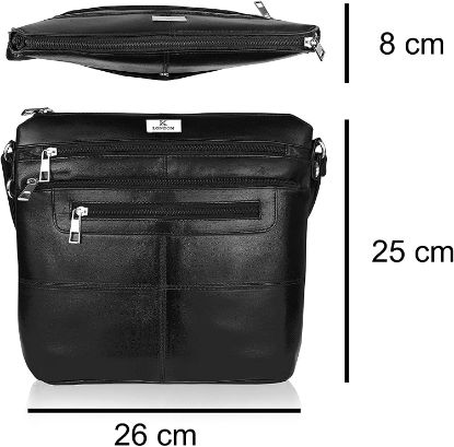 Picture of K London Women's Soft Leather Single Strapped Cross Body Handbag with 7 Pockets (Plain Black, KL_922_BLK)