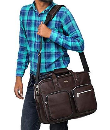 Picture of K London Brown Vegan Leather Handmade Men Laptop Bag Cross Over Shoulder Messenger Bag Office Bag (1105_Brown)