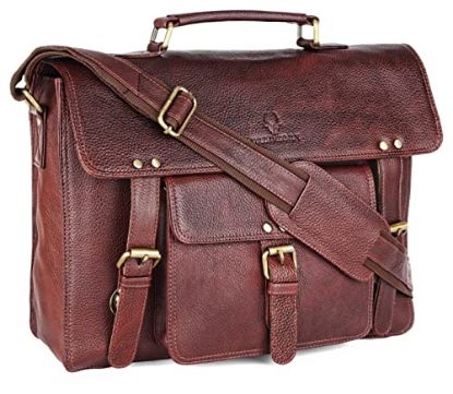 Picture of WILDHORN® Classic Leather 15 inch Laptop Messenger Bag for Men I Office Bags I Travel Bags I Carry Handle with Adjustable Strap I DIMENSION : L-15 inch W-4 inch H-12 inch (MAROON)