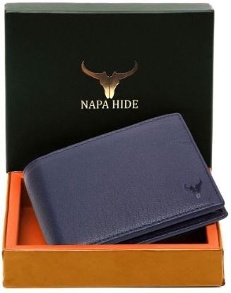 Picture of NAPA HIDE Leather Wallet for Men I Handcrafted I Credit/Debit Card Slots I 2 Currency Compartments I 2 Secret Compartments (Blue)