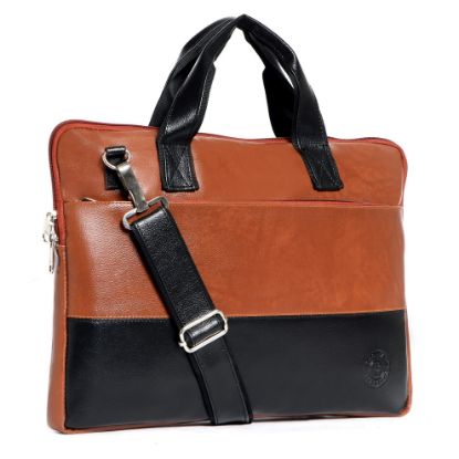 Picture of Bagneeds Laptop Bag Vegan Leather Office Messenger Bag Slim & Styles for men's (Tan-Black)