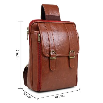 Picture of Bagneeds PU Leather Multipurpose Daypack Shoulder Sling Bag Chest Crossbody Shoulder Chest Travel Bag One Side Shoulder Bag for Men Women (Tan)