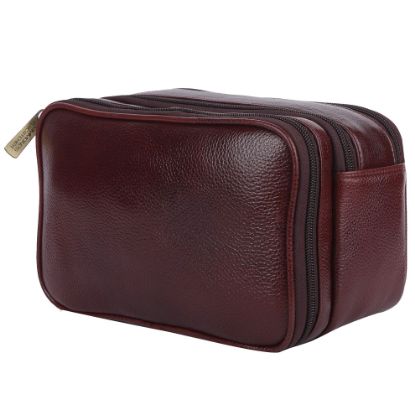 Picture of HAMMONDS FLYCATCHER Genuine Leather Toiletry Bag for Men and Women - Travel Organizer with Multiple Compartments, Brown Kit Bag for Shaving, Toiletries, and Grooming - Shaving Kit Bag for Men