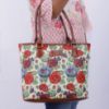 Picture of THE CLOWNFISH Justina Tapestry Fabric & Faux Leather Handbag for Women Office Bag Ladies Shoulder Bag Tote For Women College Girls (Red-Floral)