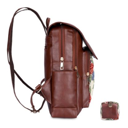 Picture of The Clownfish Medium Size Combo Of Minerva Faux Leather & Tapestry Women'S Backpack College School Girls Bag Casual Travel Backpack For Ladies & Expert Series Pencil Pouch Pen Case (Maroon-Floral)