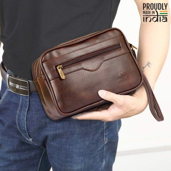 Picture of THE CLOWNFISH Multipurpose Travel Pouch Money Cash Pouch Wrist Handbag Travel Kits Organisers Bag (Dark Brown)