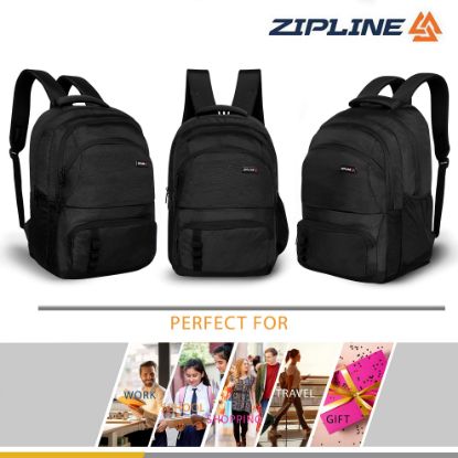 Picture of Zipline Polyester 35Ltr Laptop Bags Backpack for Men and Women college girls boys fits 15.6 inch laptop (Black)