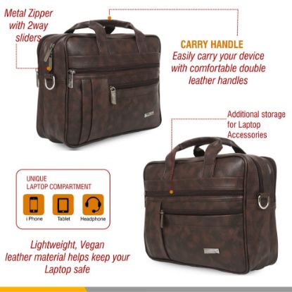 Picture of Zipline Office Faux Leather SMALL laptop bag for Men - Fits 13 inch Laptop/Tablet Messenger Bags For Mens (1-Brown Bag)