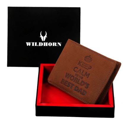 Picture of WILDHORN® Top Grain Men's Leather Wallet I Gift Hamper for Father, Son & Husband (Tan-World's Best Dad)