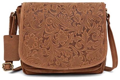 Picture of Oliva Crossbody Bags for Women-Premium Leather Vintage Fashion Purse with Adjustable Strap (Distressed Printed Tan)