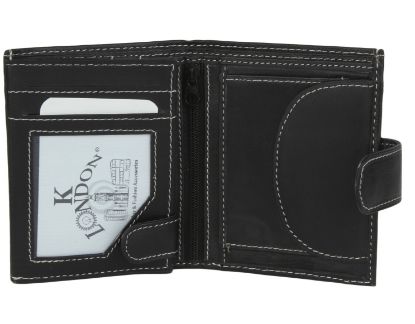 Picture of K London Black Tall and Broad Notecase Multi Card Coin Pocket Bifold Real Leather Mens Wallet with Loop & Zipped Pocket - S 30_BLK_White
