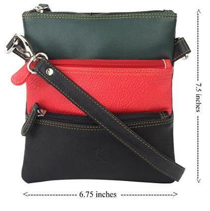 Picture of K London Small Sling Bag for Women & Girls (Black,Red & Green) (1301_grn_red)