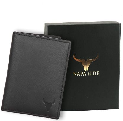 Picture of NAPA HIDE Leather Wallet for Men I Handcrafted I Credit/Debit Card Slots I 2 Currency Compartments I 2 Secret Compartments (Black Crd)