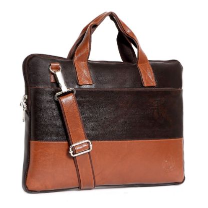 Picture of Bagneeds Laptop Bag Vegan Leather Office Messenger Bag Slim & Styles for men's (Brown-Tan)